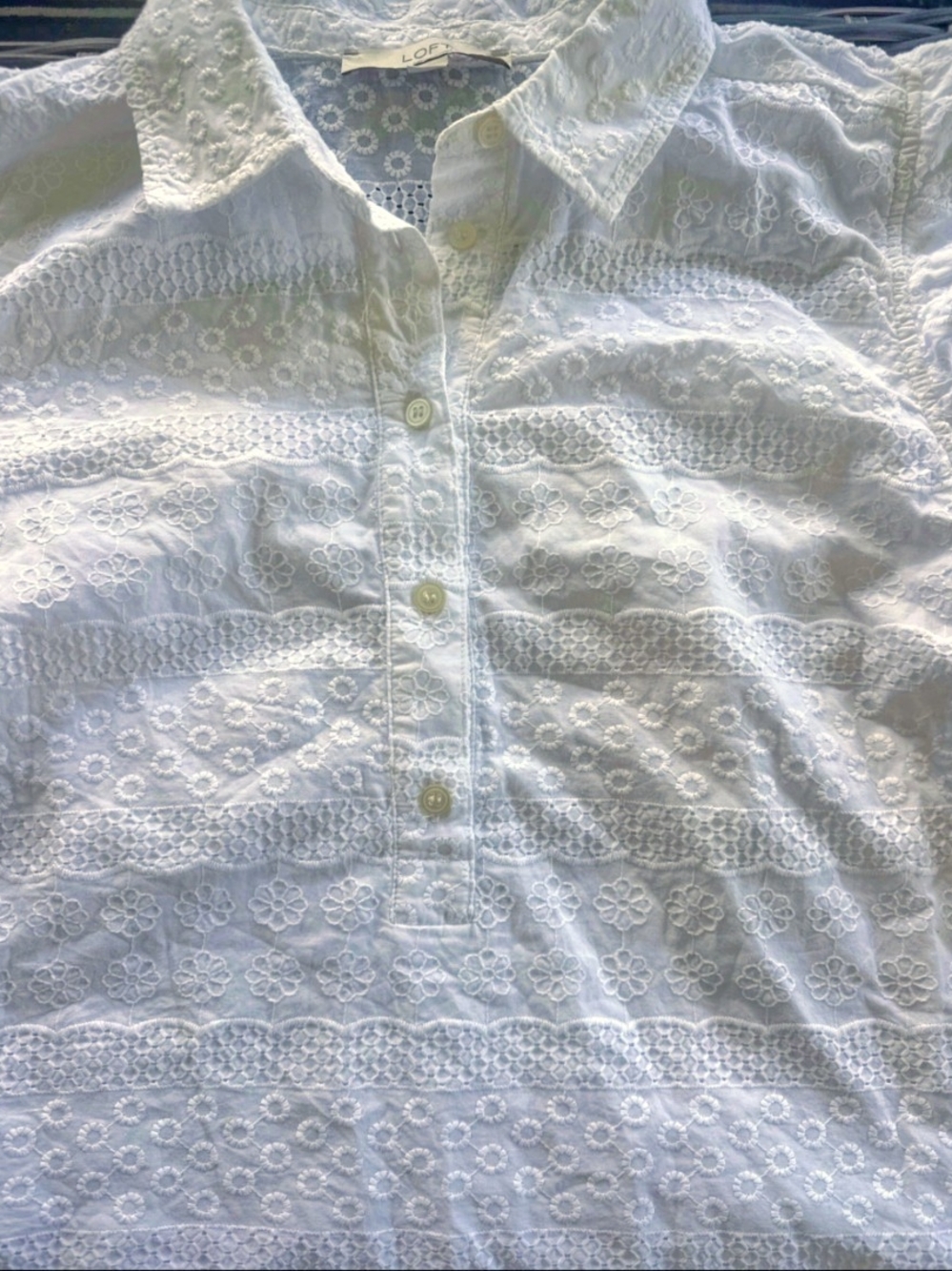 LOFT White Eyelet Half Button-Down Sleeveless Blouse XL